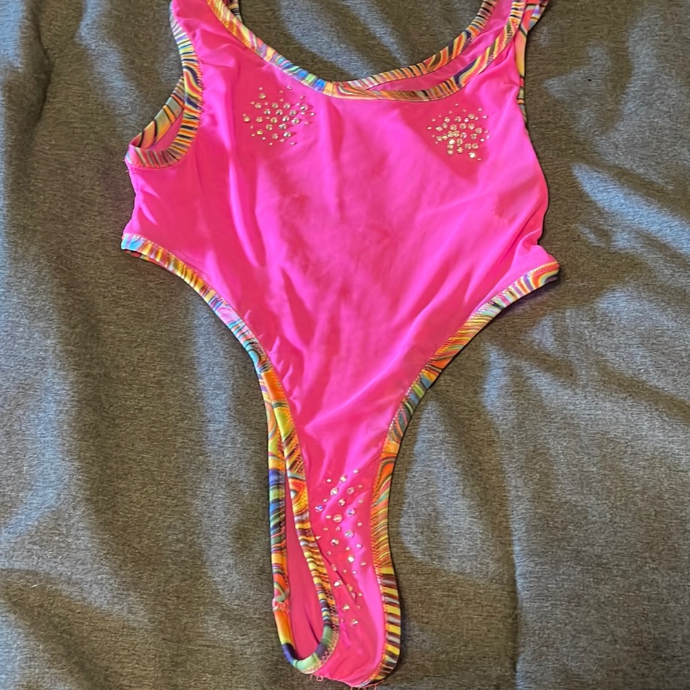 Handmade one-peace mesh dancer outfit with bling